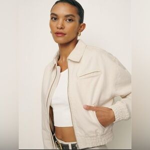 New Reformation Jeans Kinsley Denim Cropped Bomber Jacket size M